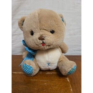 Applause Wallace Berrie Toby Teddy Bear Tan Blue Polka Dot Plush Stuffed Toy